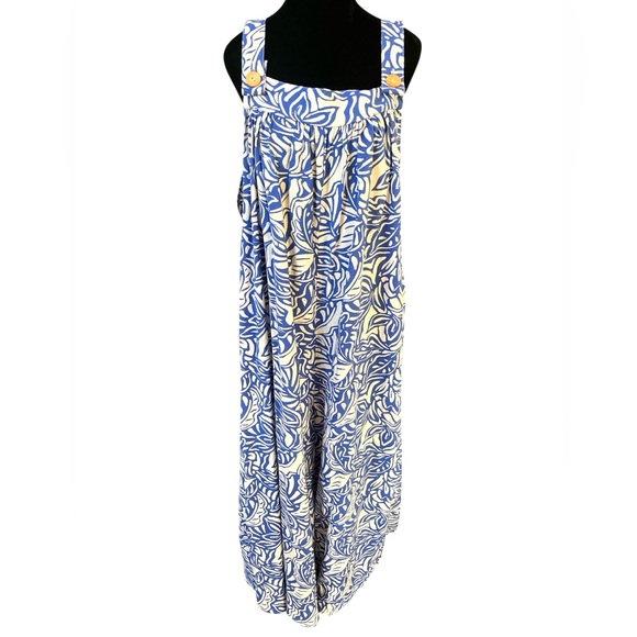 Blue Floral Jumpsuit XL Wood Buttons Boho Dr. Pachanga Last King of Congo - Picture 1 of 7